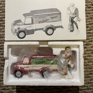 Department 56 Village News Truck with Santa Figurine - Red and Green